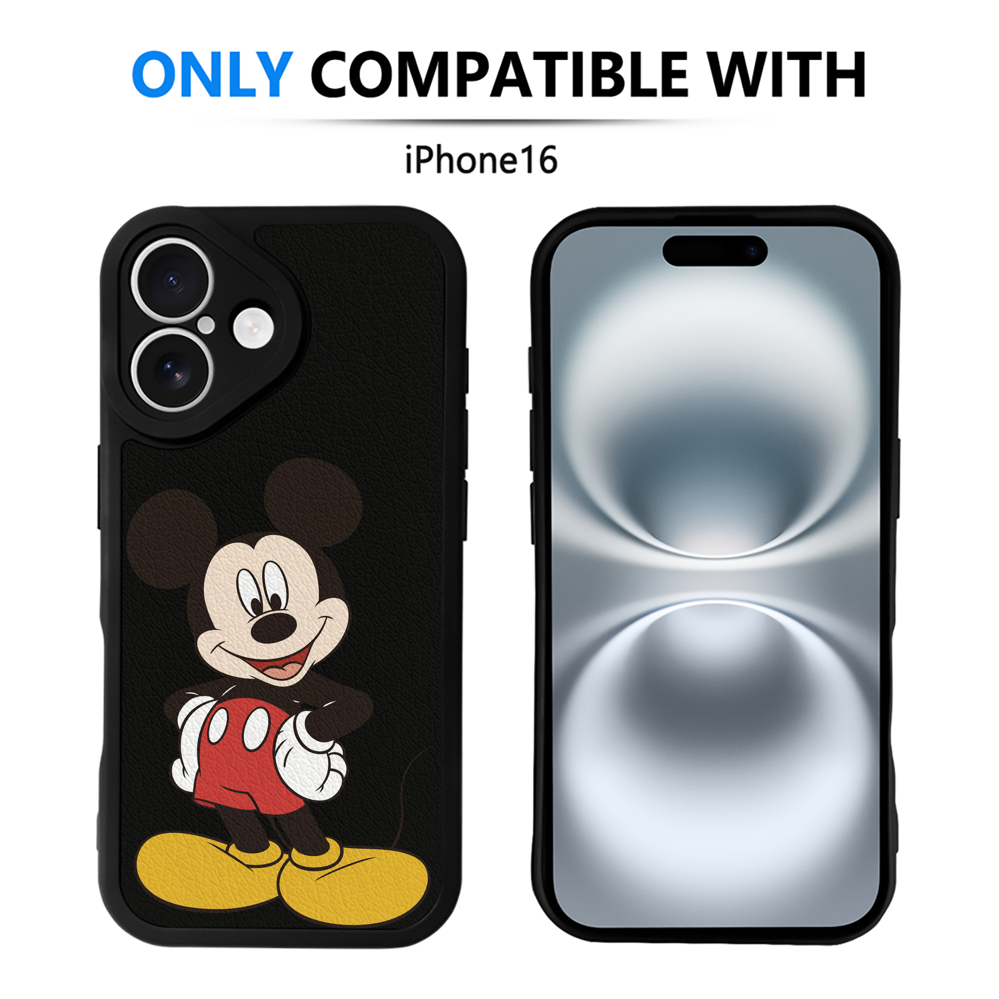 （画像用） ミッキーマウス Mickey Mouse 【iPhone 16シリーズ対応】シリコンスマホケース（レザー調） 材質：シリコン